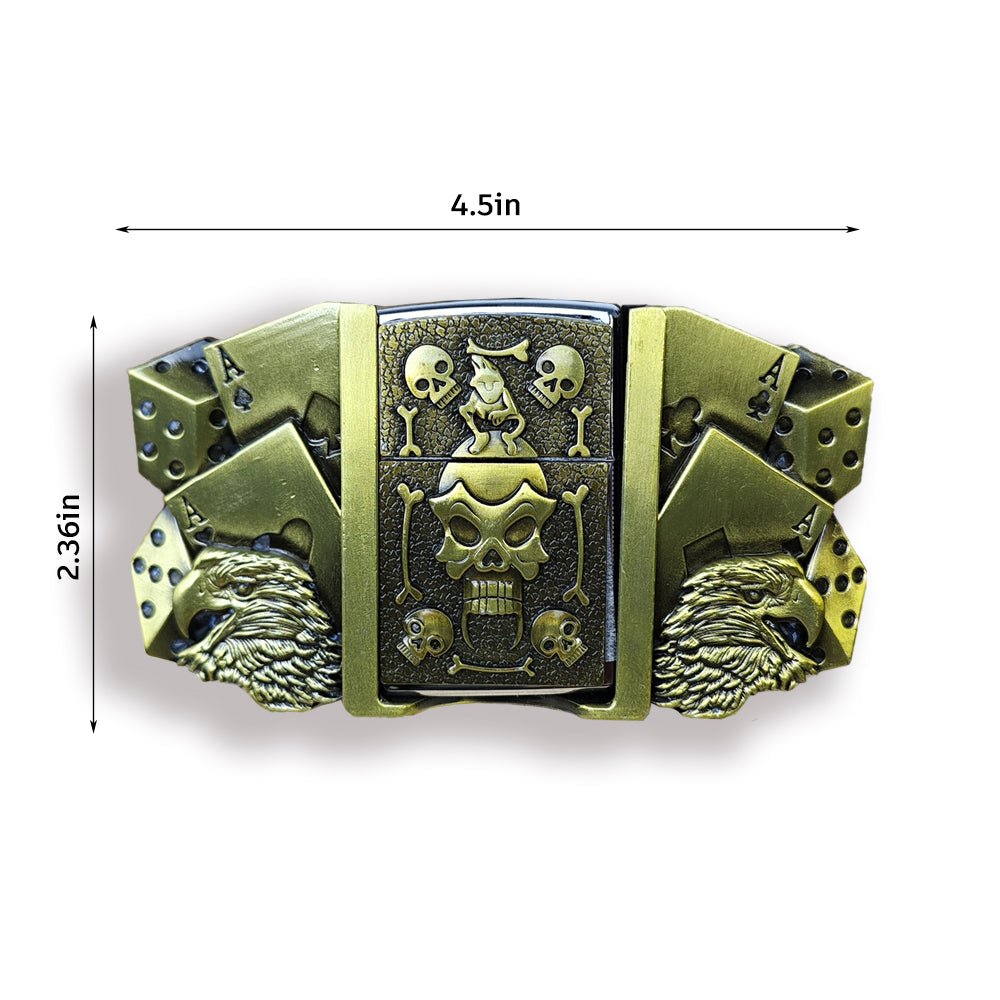 Lucky Skull and Eagle Lighter Holder Belt Buckle Antique Bronze - CowderryBelt Buckles