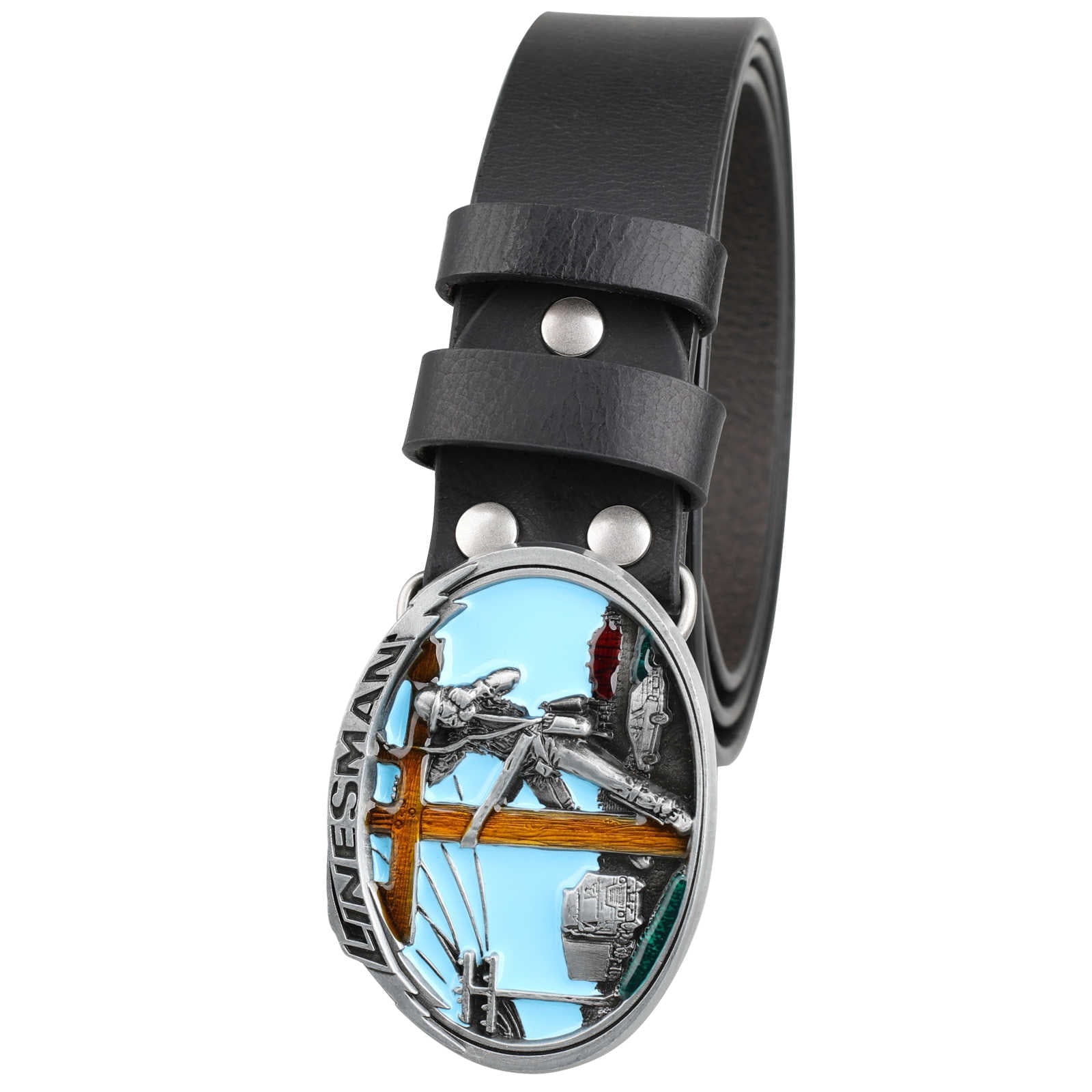 Mens Genuine Leather Belt Linesman Oval Buckle Electric Power Lineman - CowderryBeltsDark Brown