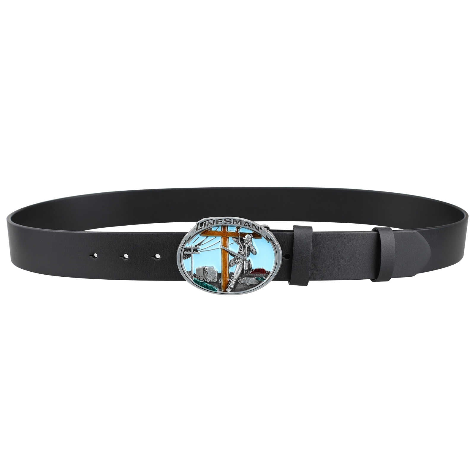 Mens Genuine Leather Belt Linesman Oval Buckle Electric Power Lineman - CowderryBeltsDark Brown