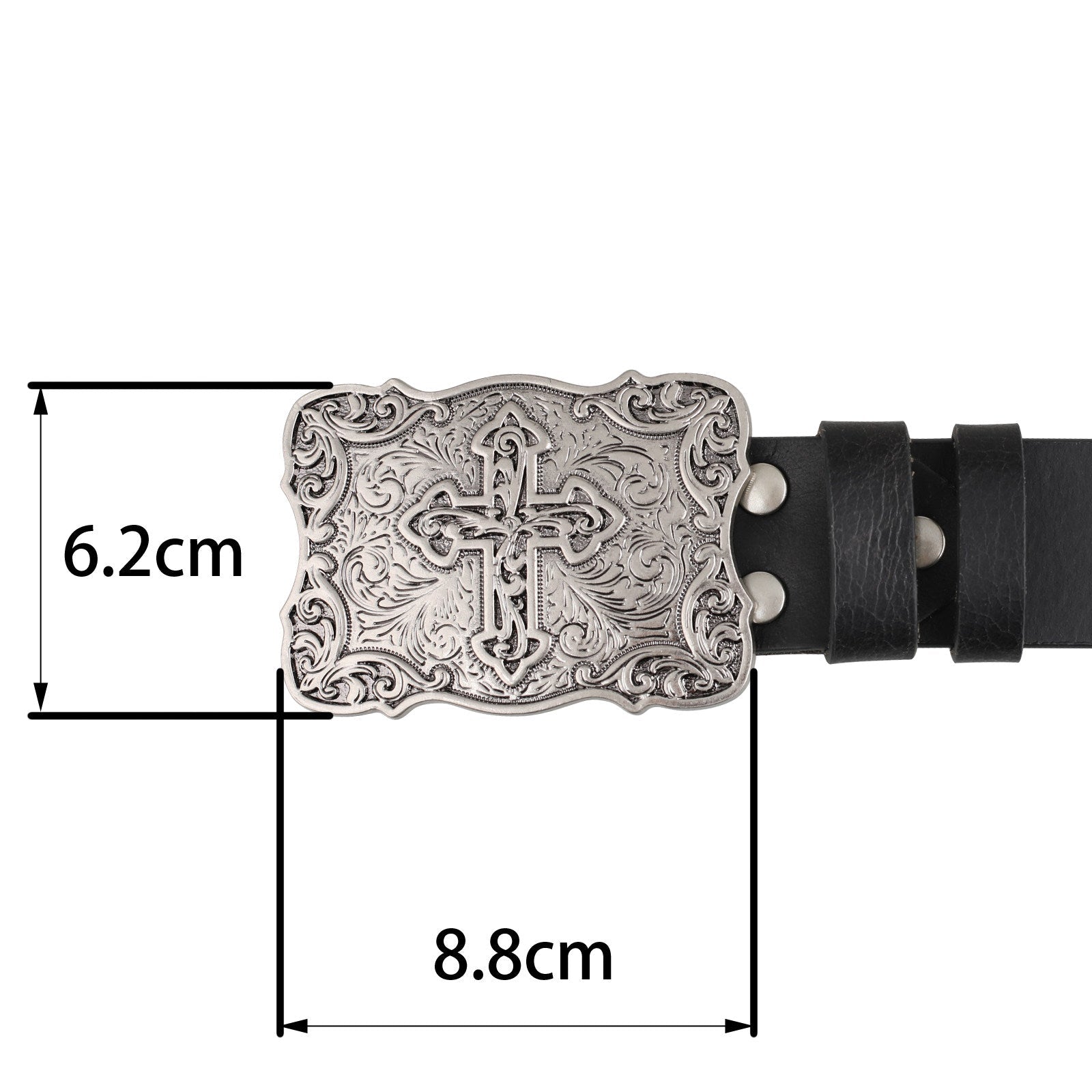 Mens Genuine Leather Western Belt Silver Cross Floral Buckle Christian - CowderryBeltsStyle 2