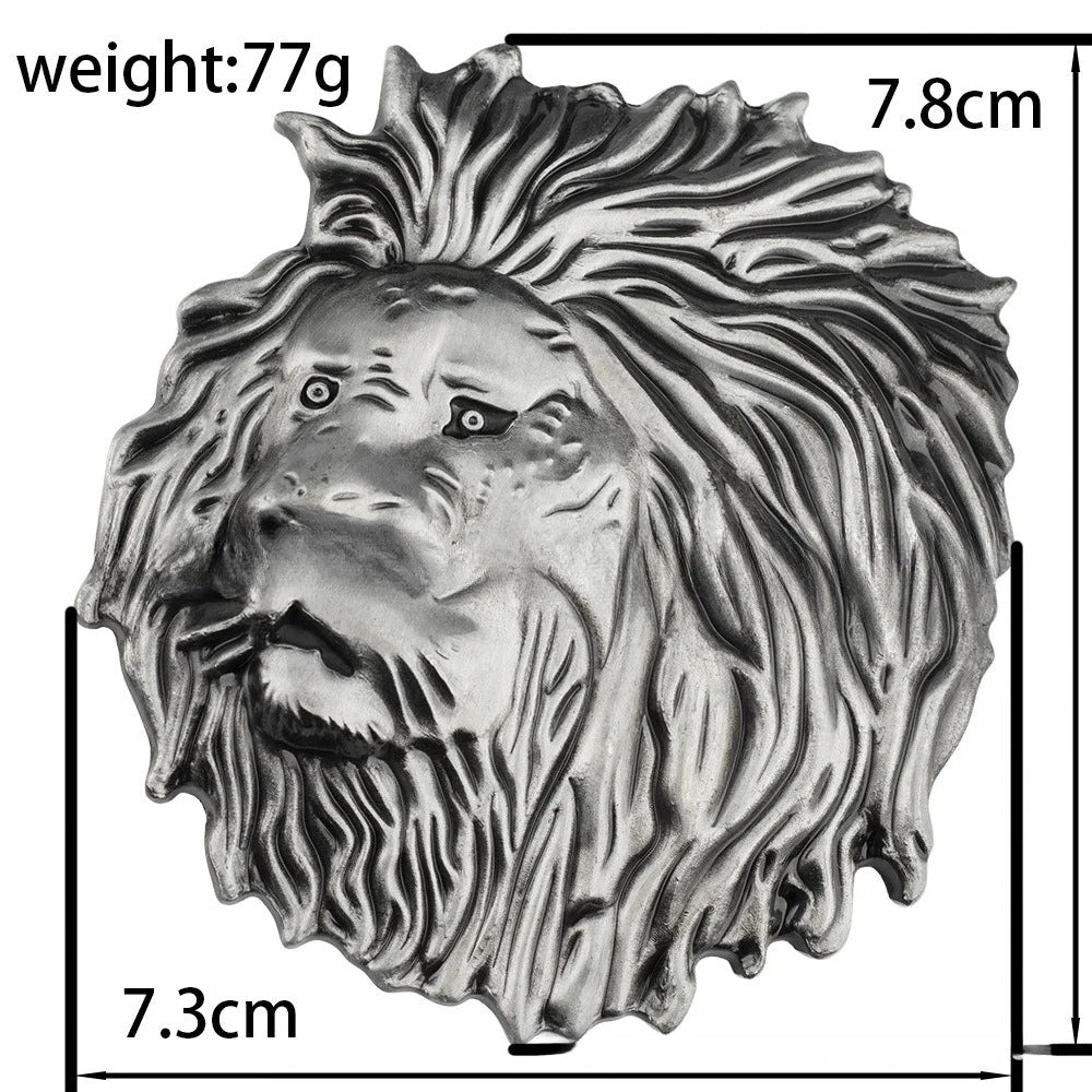 Mens Lion Head Belt Buckle Silver 3D Embossed - CowderryBelt BucklesAntique Silver