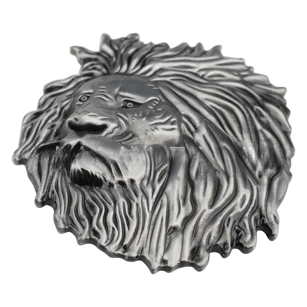 Mens Lion Head Belt Buckle Silver 3D Embossed - CowderryBelt BucklesAntique Silver