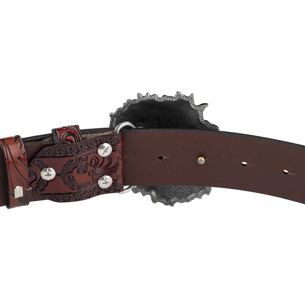 Mens Lion Head Buckle Leather Belt Embossed Western - CowderryBeltsAntique Gold