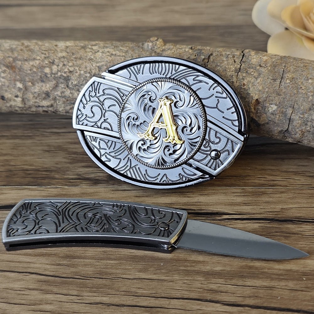 Metal Oval Cowboys Initial A To Z Belt Buckle - CowderryBelt BucklesA