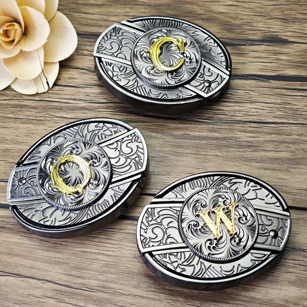 Metal Oval Cowboys Initial A To Z Belt Buckle - CowderryBelt BucklesA