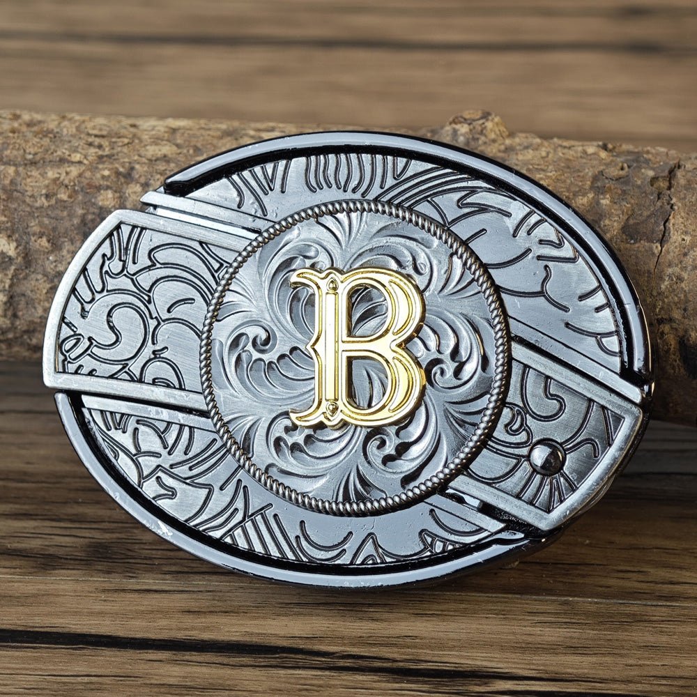 Metal Oval Cowboys Initial A To Z Belt Buckle - CowderryBelt BucklesB