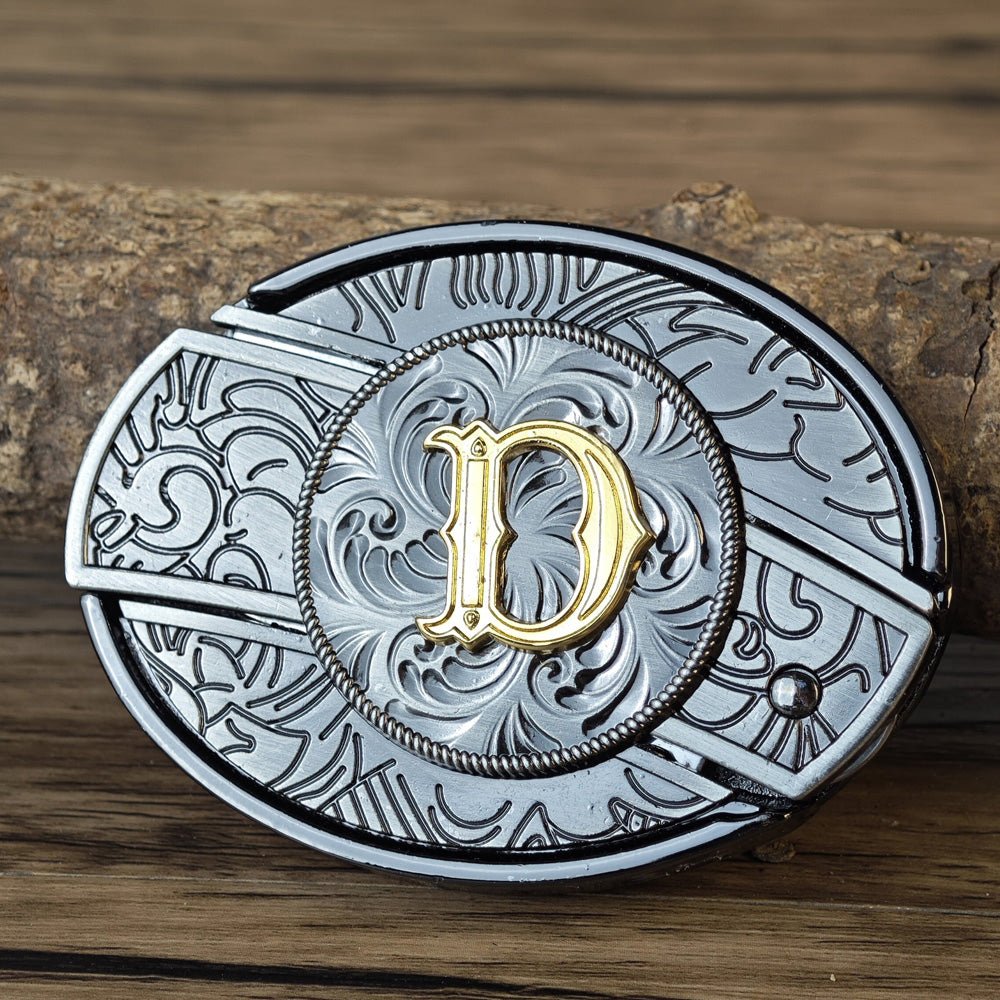 Metal Oval Cowboys Initial A To Z Belt Buckle - CowderryBelt BucklesD