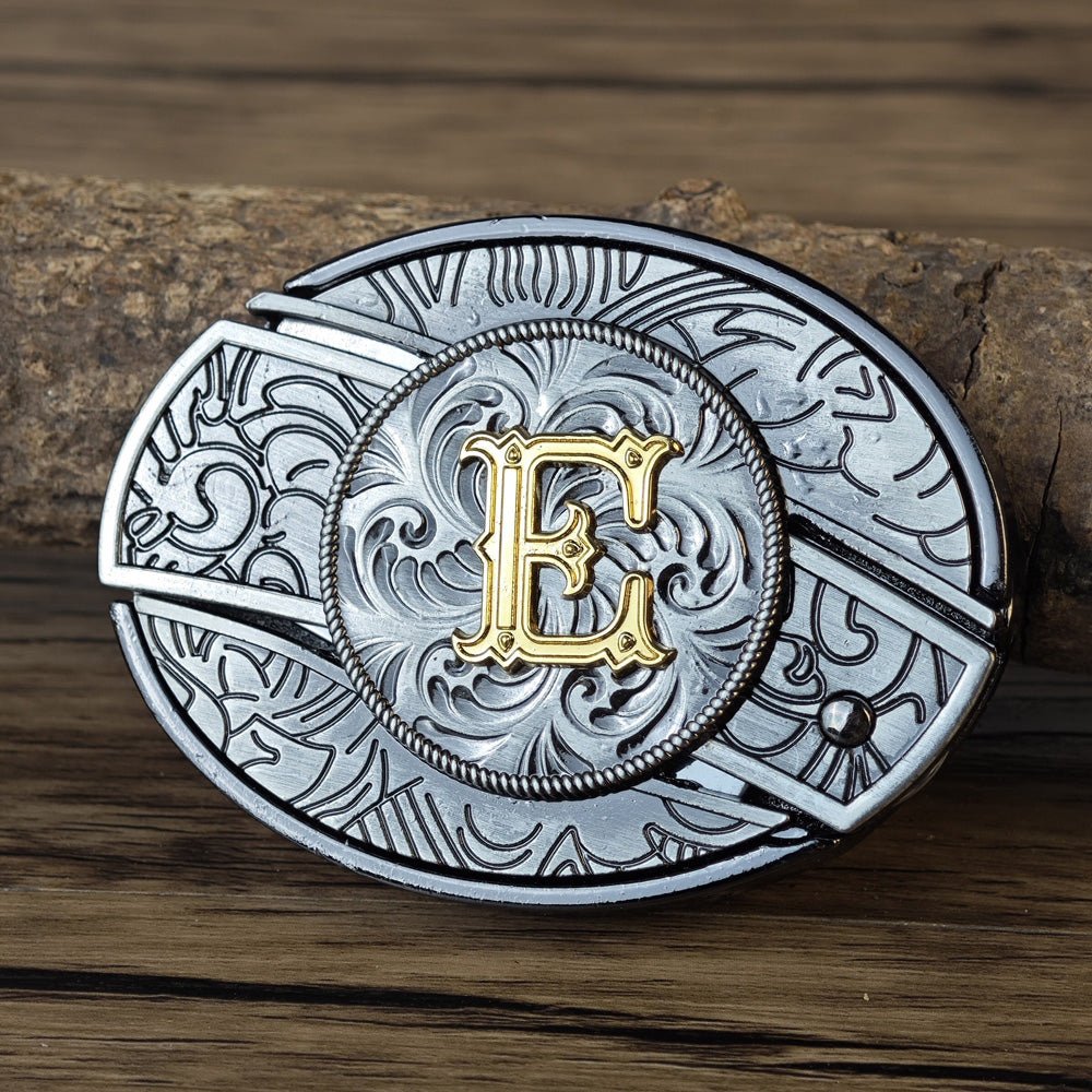 Metal Oval Cowboys Initial A To Z Belt Buckle - CowderryBelt BucklesE