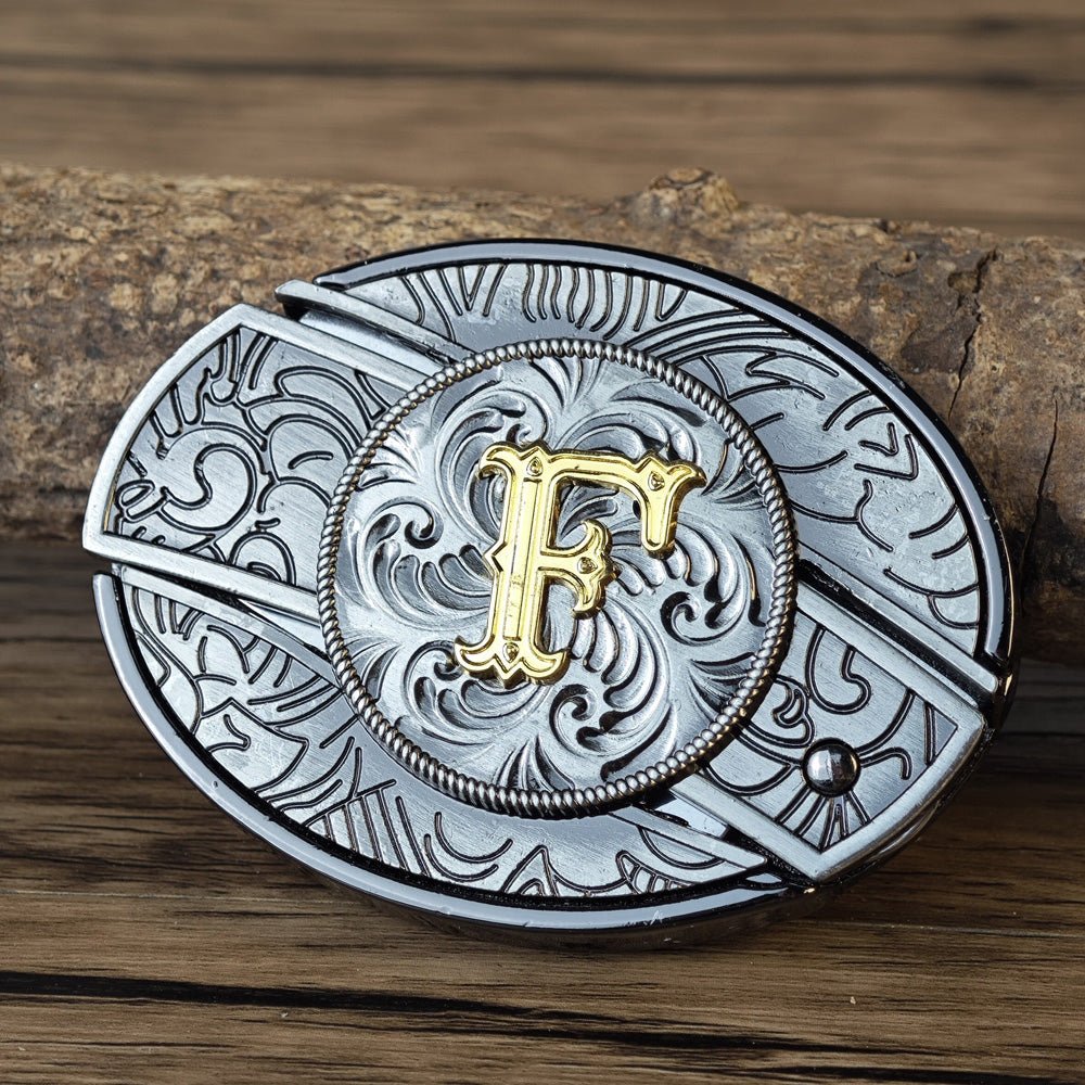 Metal Oval Cowboys Initial A To Z Belt Buckle - CowderryBelt BucklesF