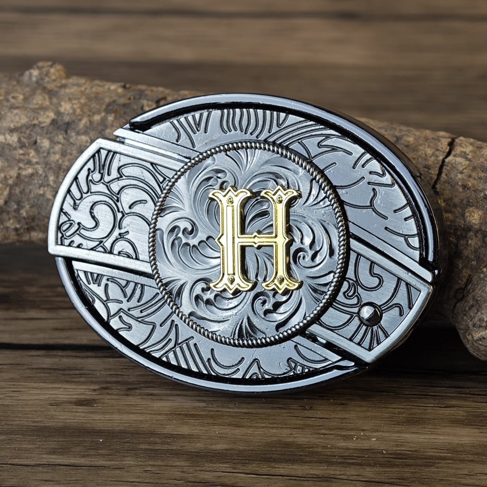 Metal Oval Cowboys Initial A To Z Belt Buckle - CowderryBelt BucklesH