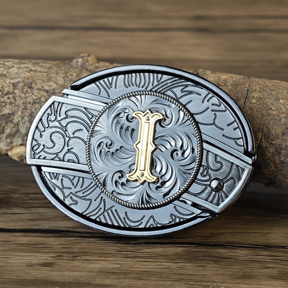 Metal Oval Cowboys Initial A To Z Belt Buckle - CowderryBelt BucklesI