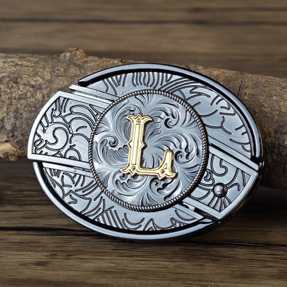 Metal Oval Cowboys Initial A To Z Belt Buckle - CowderryBelt BucklesL