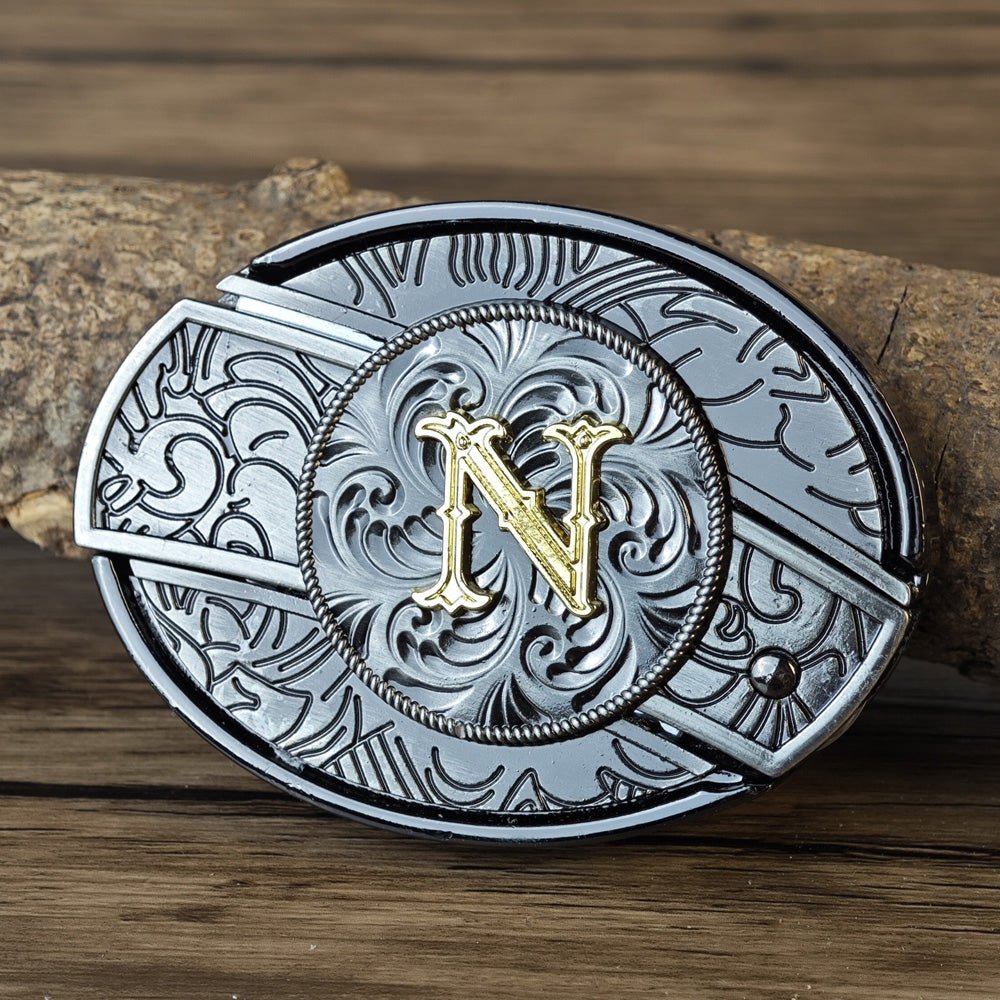 Metal Oval Cowboys Initial A To Z Belt Buckle - CowderryBelt BucklesM