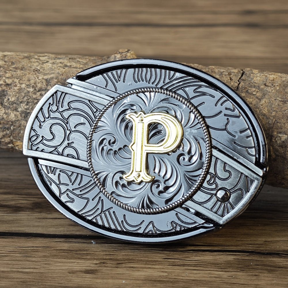 Metal Oval Cowboys Initial A To Z Belt Buckle - CowderryBelt BucklesP