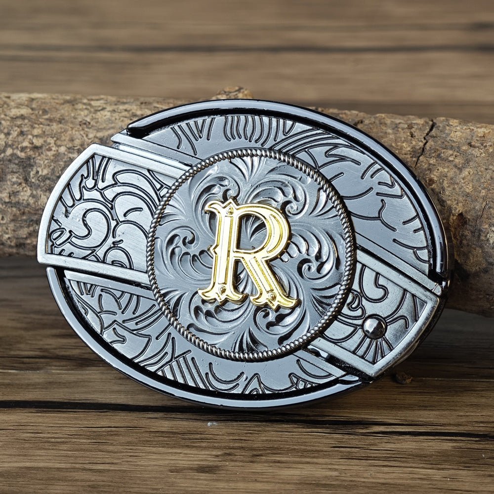 Metal Oval Cowboys Initial A To Z Belt Buckle - CowderryBelt BucklesR