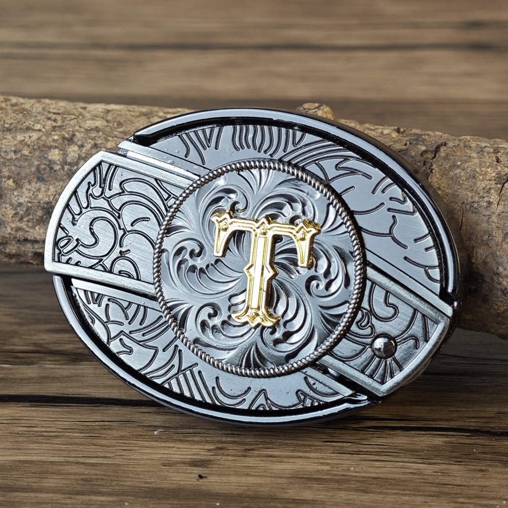 Metal Oval Cowboys Initial A To Z Belt Buckle - CowderryBelt BucklesT