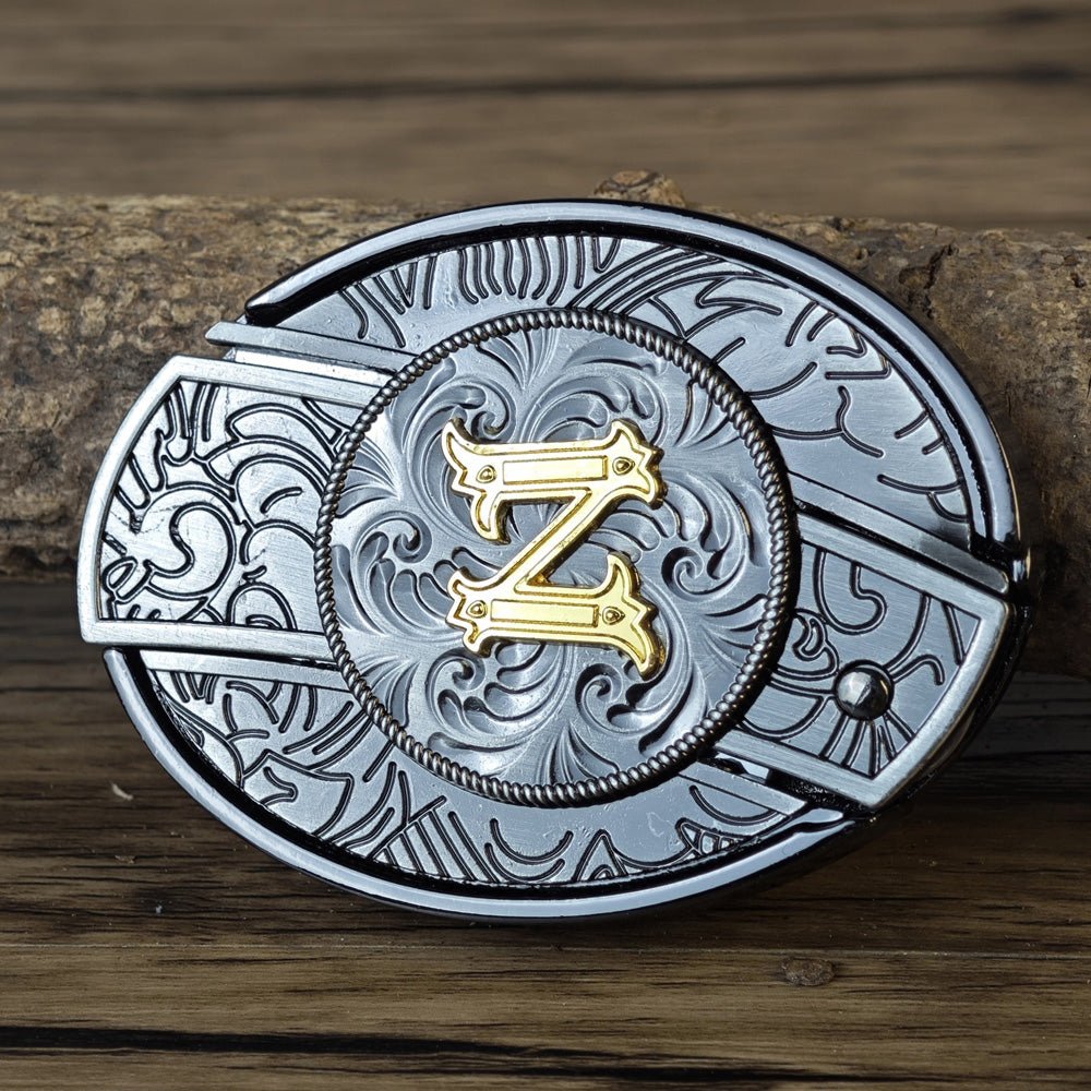 Metal Oval Cowboys Initial A To Z Belt Buckle - CowderryBelt BucklesZ