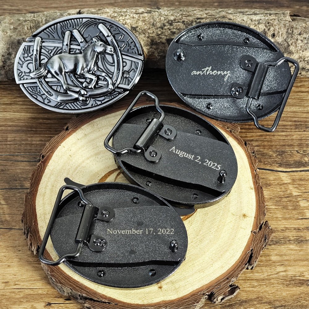 Personalized Cool Belt Buckle – Custom Text Engraved on the Back - CowderryBelt BuckleBull Head