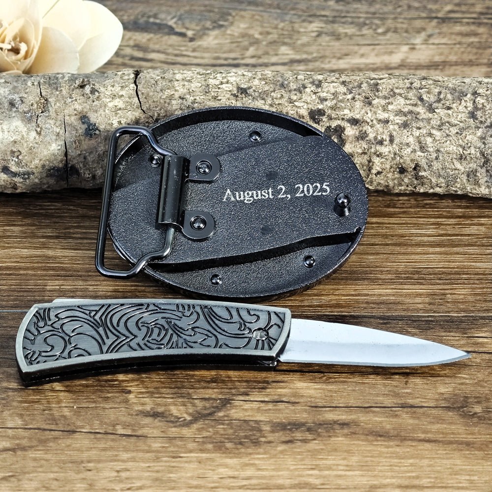 Personalized Cool Belt Buckle – Custom Text Engraved on the Back - CowderryBelt BuckleBull Head