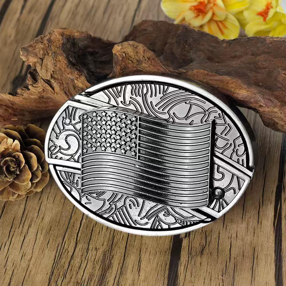 Personalized Cool Belt Buckle – Custom Text Engraved on the Back - CowderryBelt BuckleUSA Flag