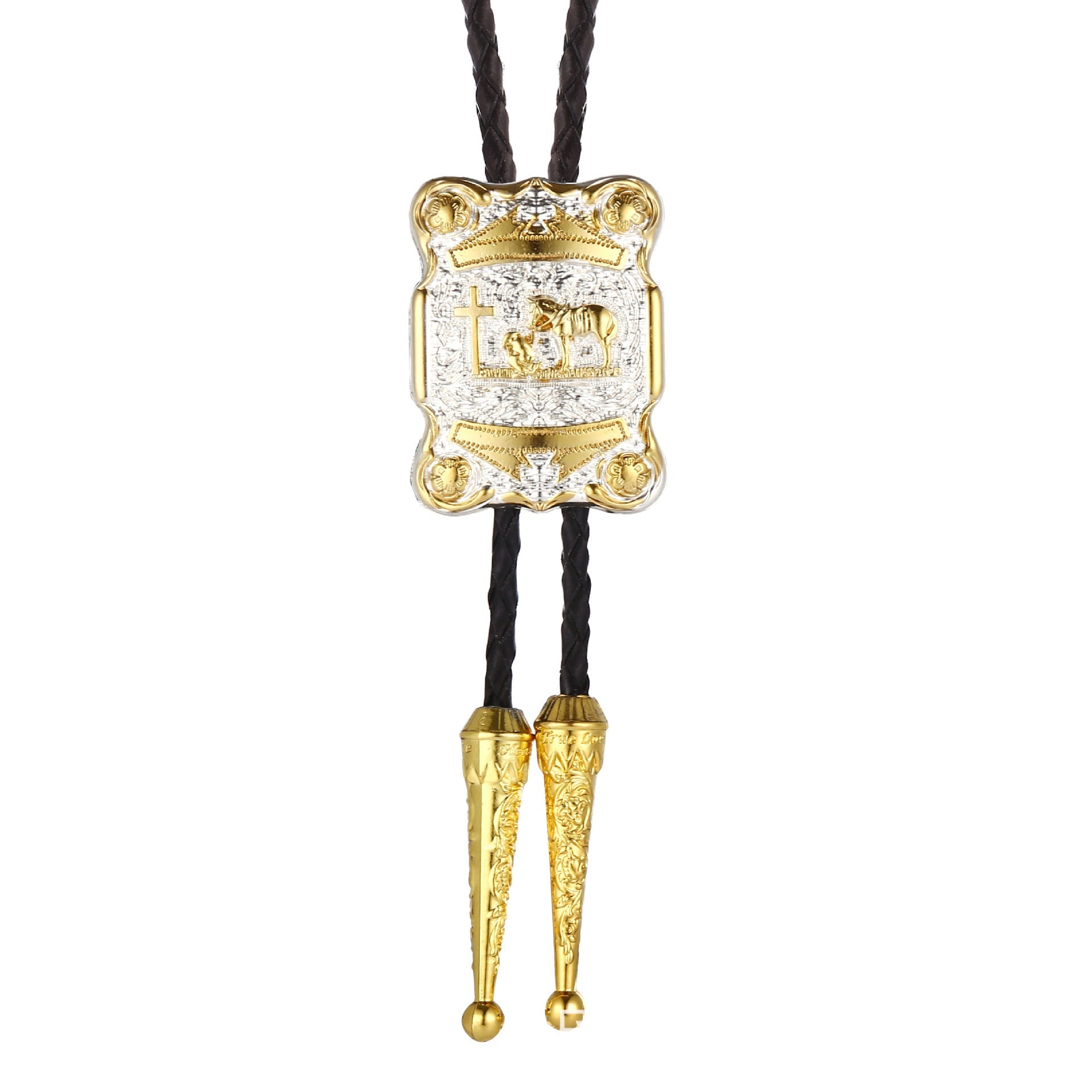 Praying Cowboy At Cross Golden Bolo Tie - CowderryBolo Tie