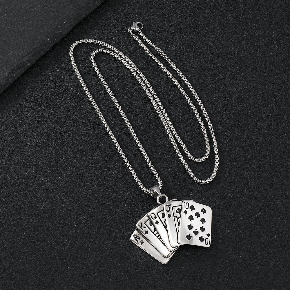 Royal Flush Spade Poker Stainless Steel Necklace - CowderryNecklacesGold