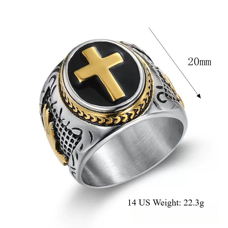 Titanium Steel Mens Cross Ring Christian - CowderryRingsGold