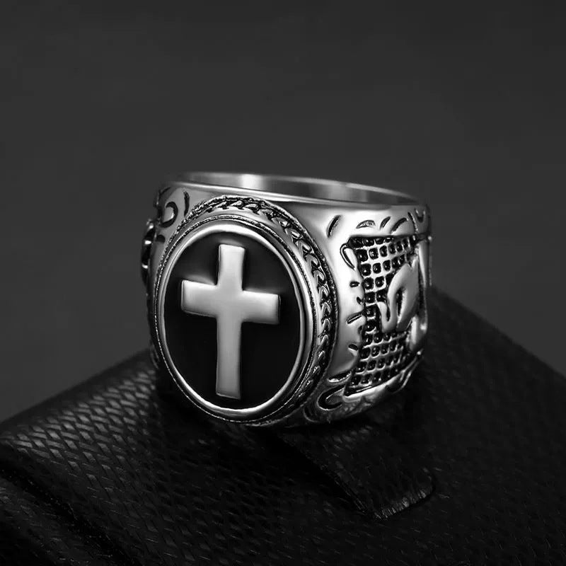 Titanium Steel Mens Cross Ring Christian - CowderryRingsGold