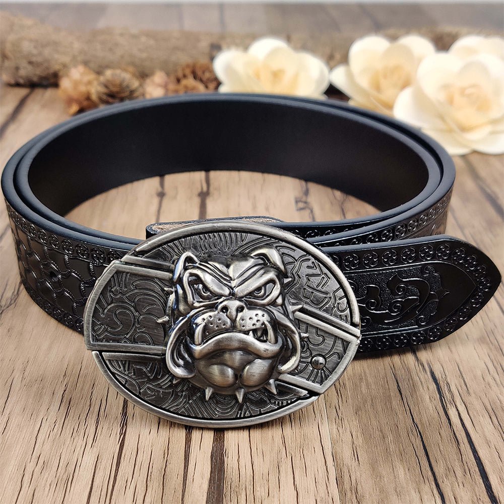 Utility Black Belt with Cool Oval Belt Buckle - CowderryBeltBulldog