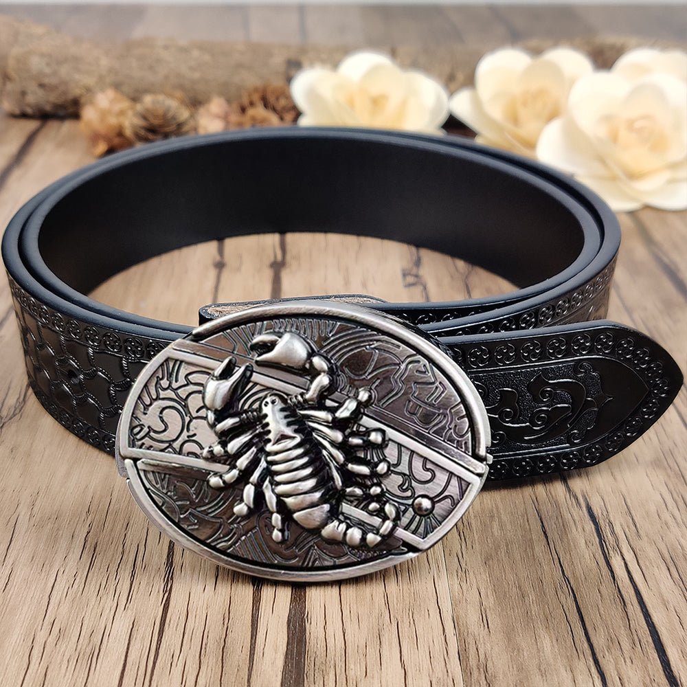Utility Black Belt with Cool Oval Belt Buckle - CowderryBeltScorpion