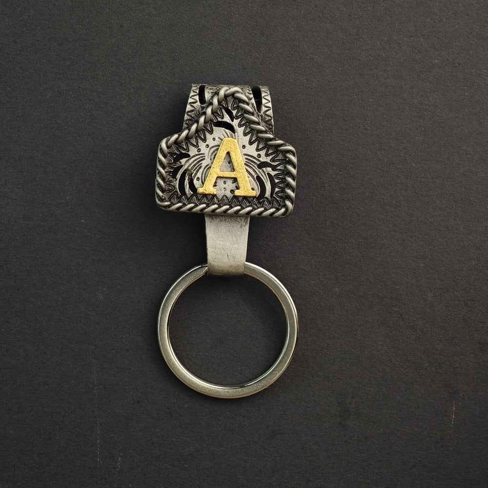 Vintage Western Cow Tag Initial Keychain Holder - CowderryA