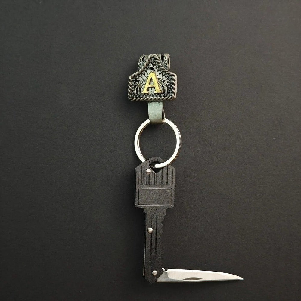 Vintage Western Cow Tag Initial Keychain Holder - CowderryA