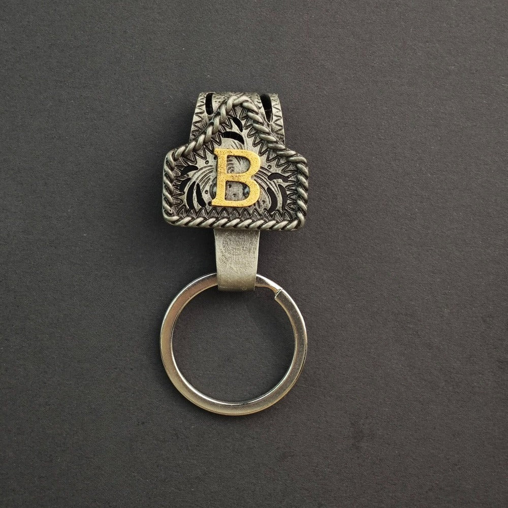 Vintage Western Cow Tag Initial Keychain Holder - CowderryB