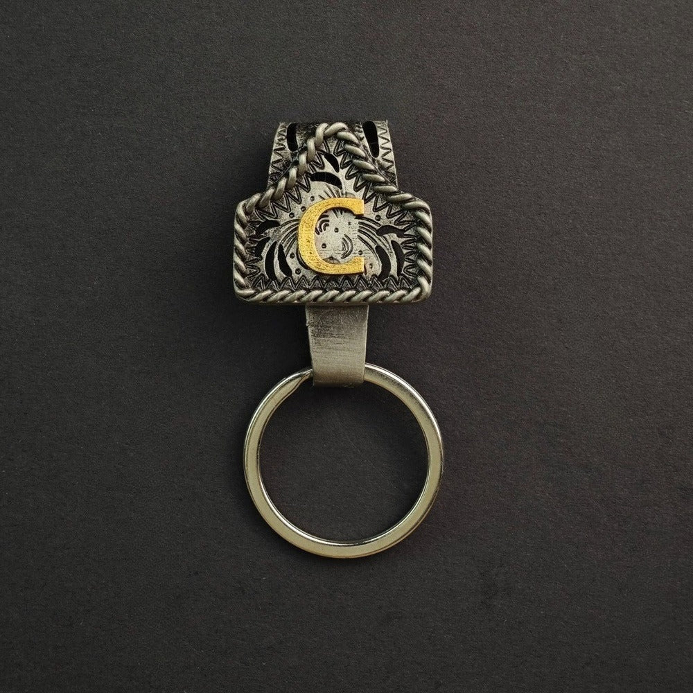 Vintage Western Cow Tag Initial Keychain Holder - CowderryC
