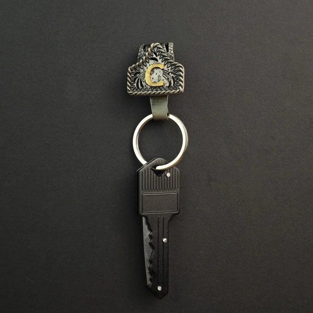 Vintage Western Cow Tag Initial Keychain Holder - CowderryC