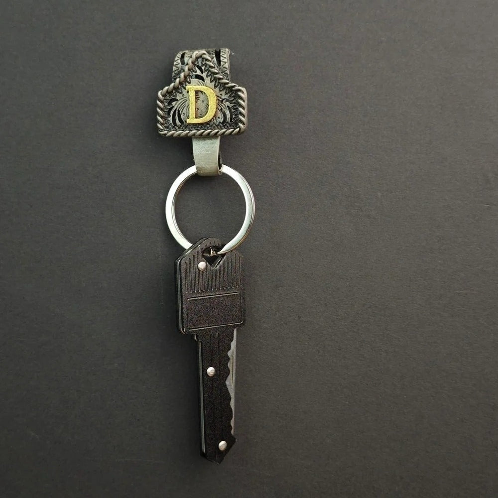 Vintage Western Cow Tag Initial Keychain Holder - CowderryD