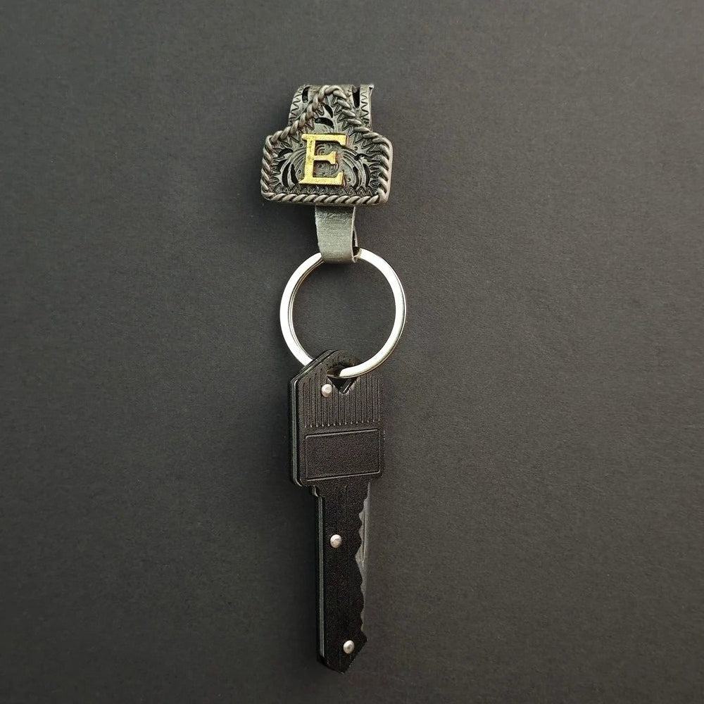 Vintage Western Cow Tag Initial Keychain Holder - CowderryE