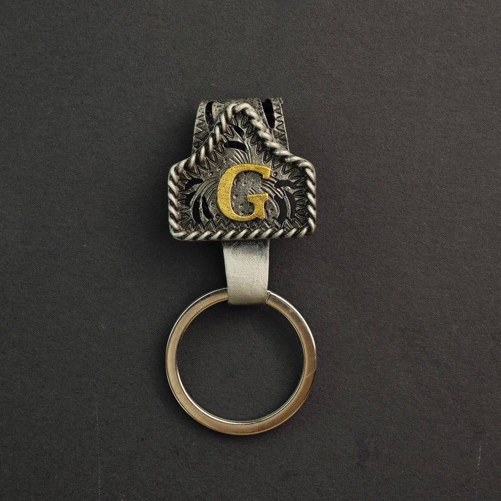 Vintage Western Cow Tag Initial Keychain Holder - CowderryG