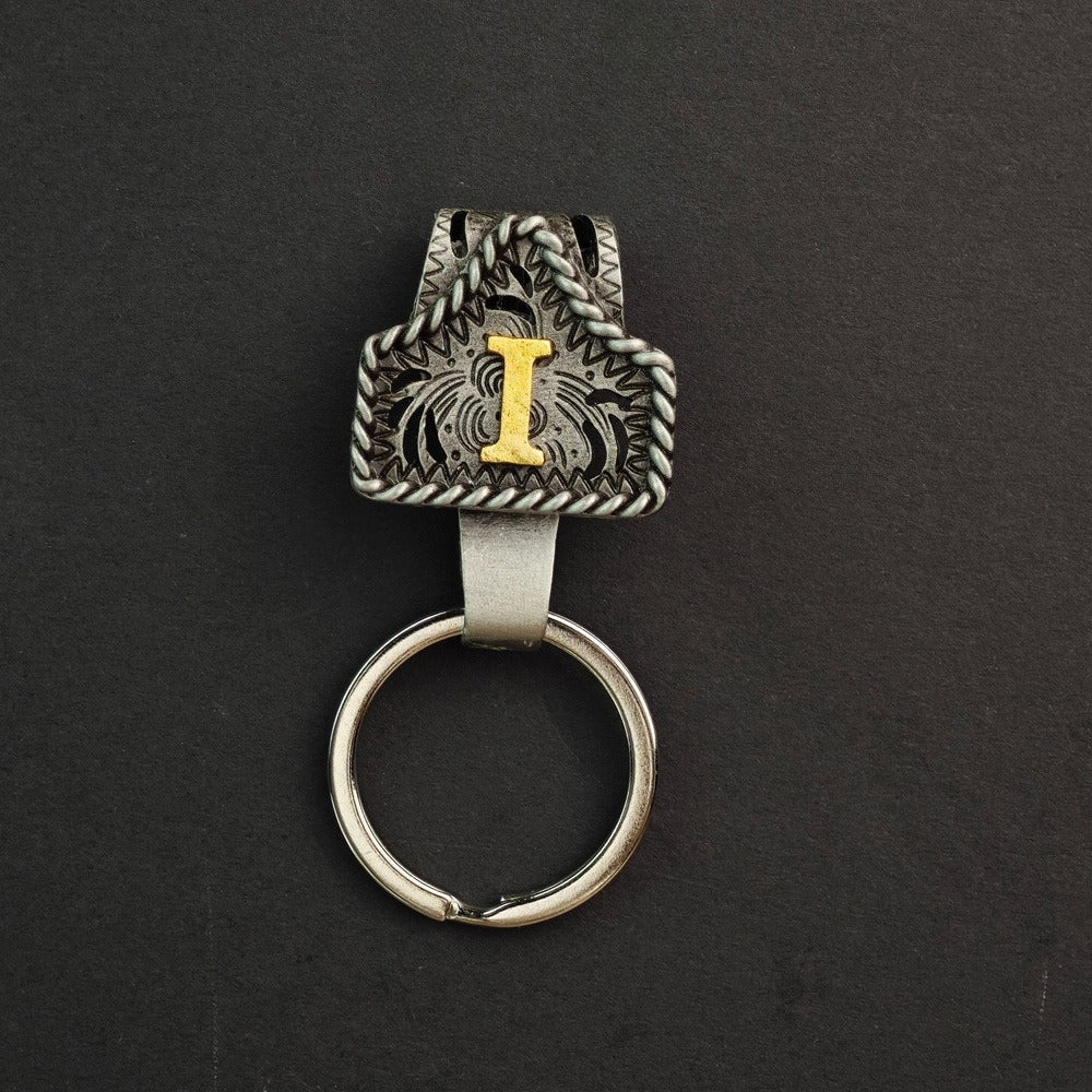 Vintage Western Cow Tag Initial Keychain Holder - CowderryI