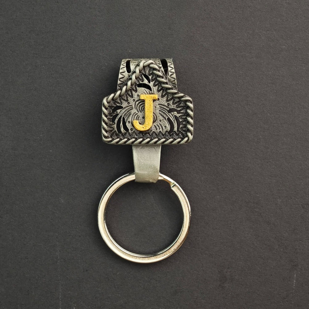 Vintage Western Cow Tag Initial Keychain Holder - CowderryJ