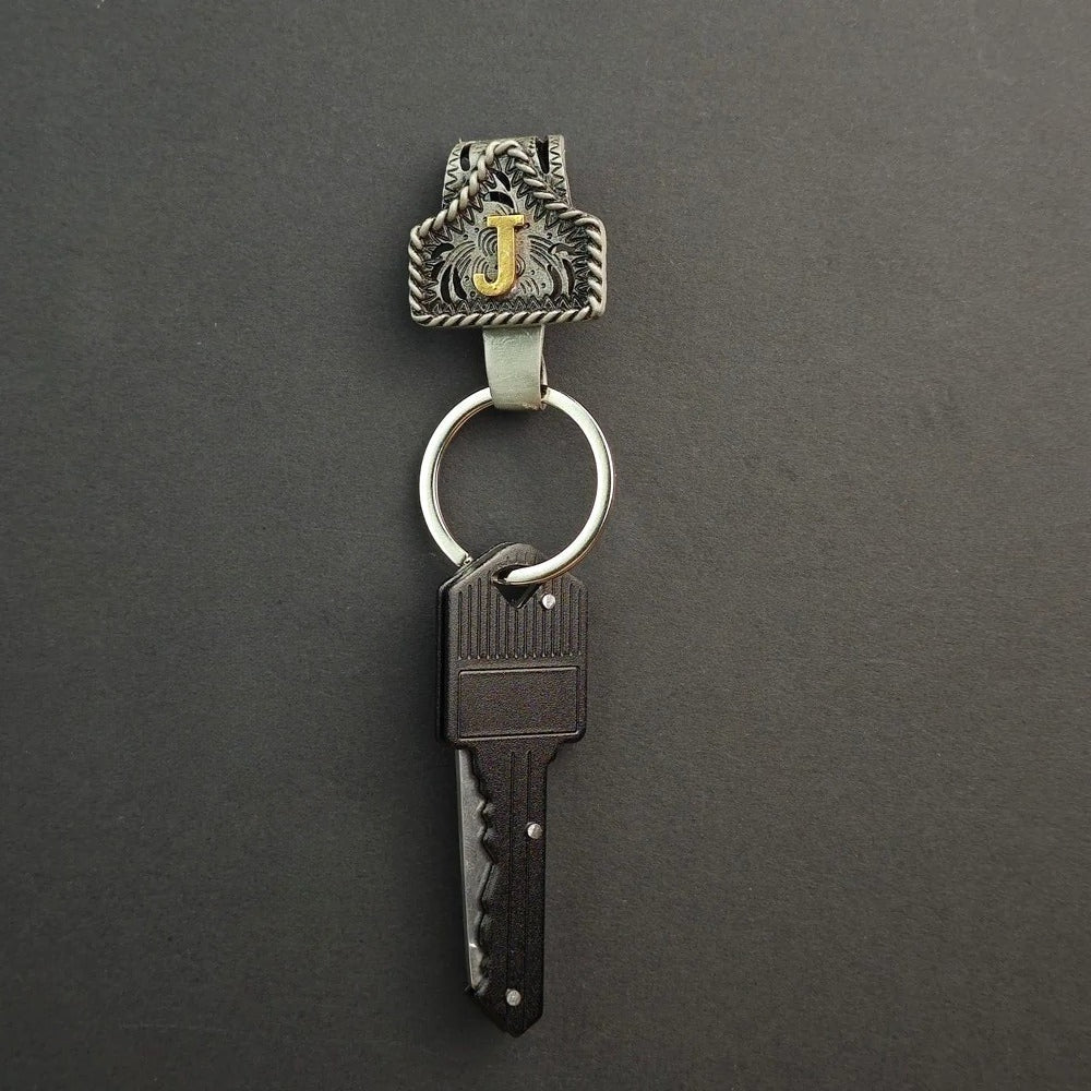Vintage Western Cow Tag Initial Keychain Holder - CowderryJ