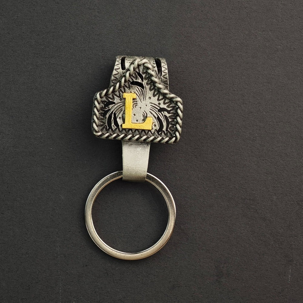 Vintage Western Cow Tag Initial Keychain Holder - CowderryL