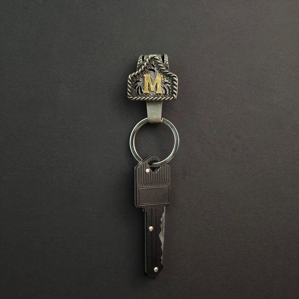 Vintage Western Cow Tag Initial Keychain Holder - CowderryM