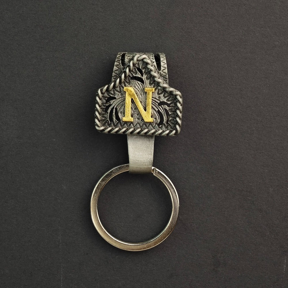 Vintage Western Cow Tag Initial Keychain Holder - CowderryN
