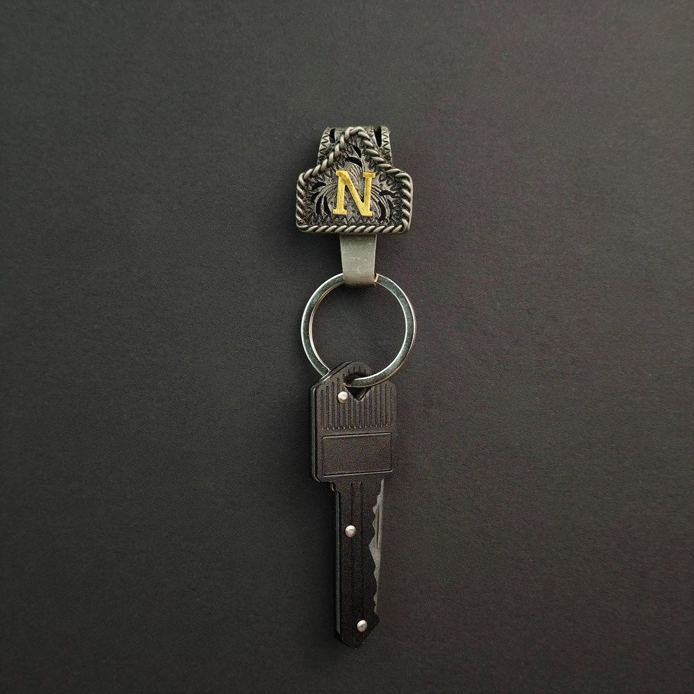 Vintage Western Cow Tag Initial Keychain Holder - CowderryN