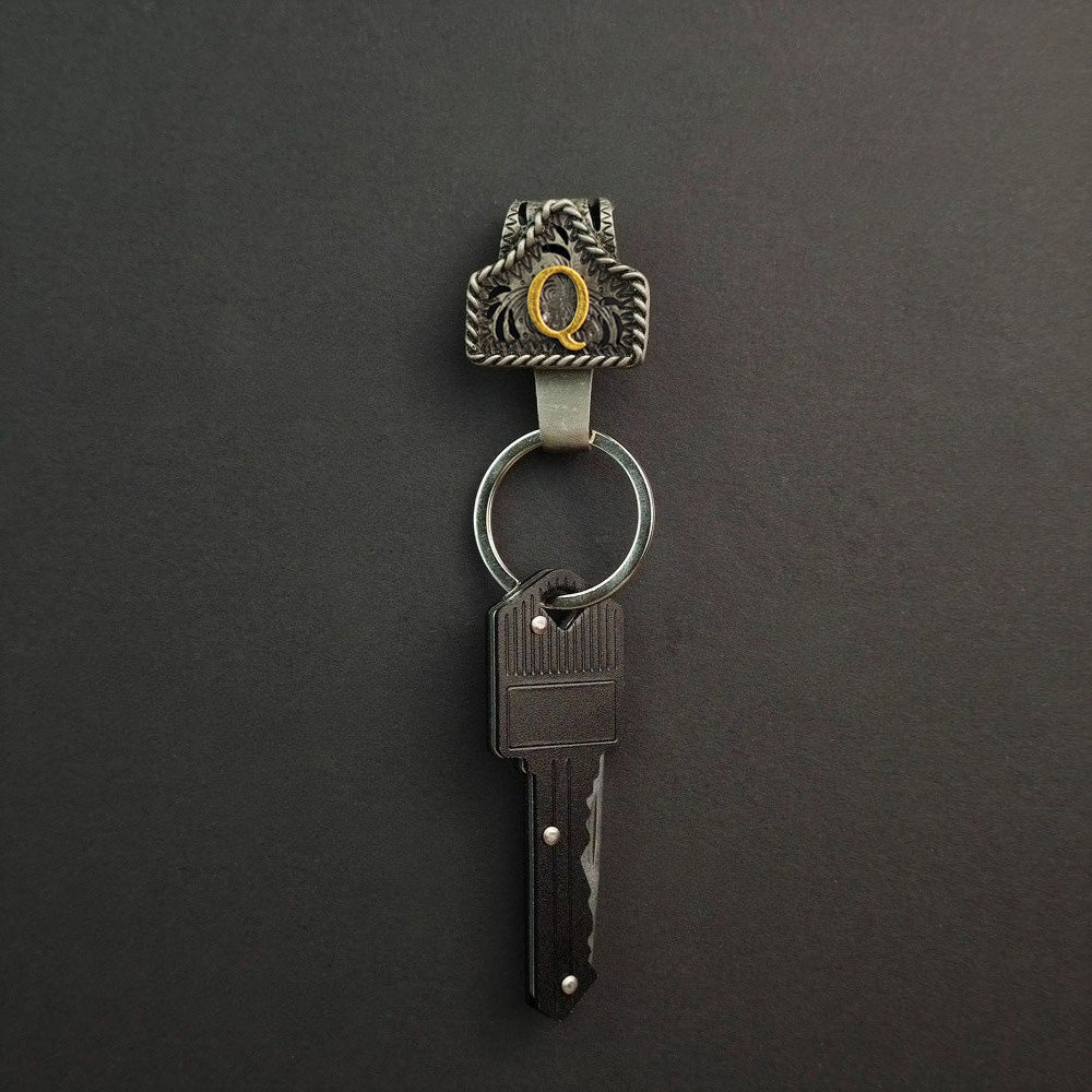 Vintage Western Cow Tag Initial Keychain Holder - CowderryQ