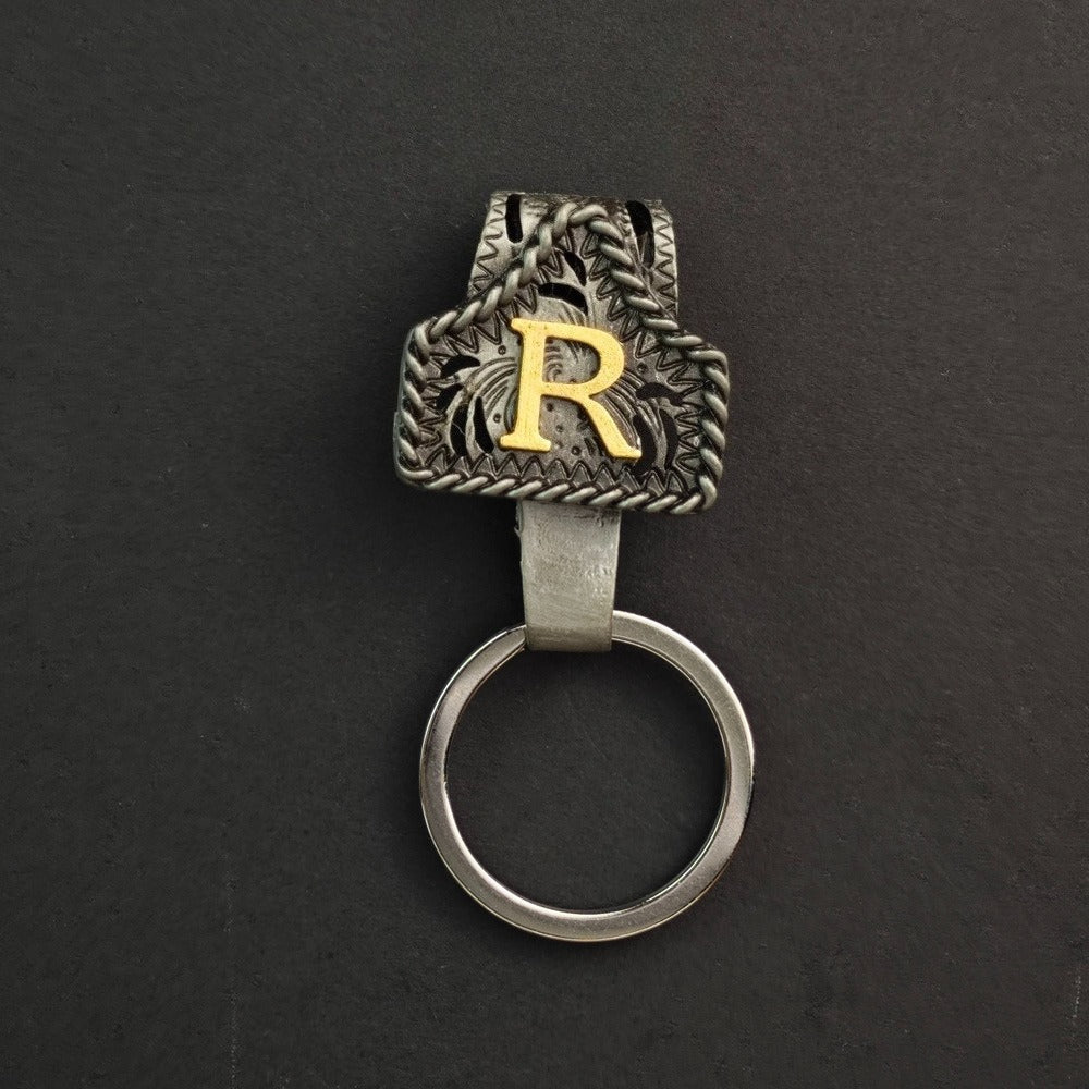 Vintage Western Cow Tag Initial Keychain Holder - CowderryR