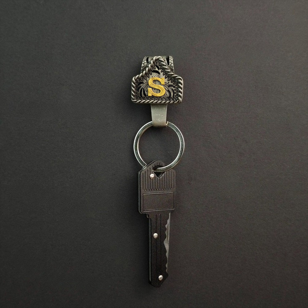 Vintage Western Cow Tag Initial Keychain Holder - CowderryS