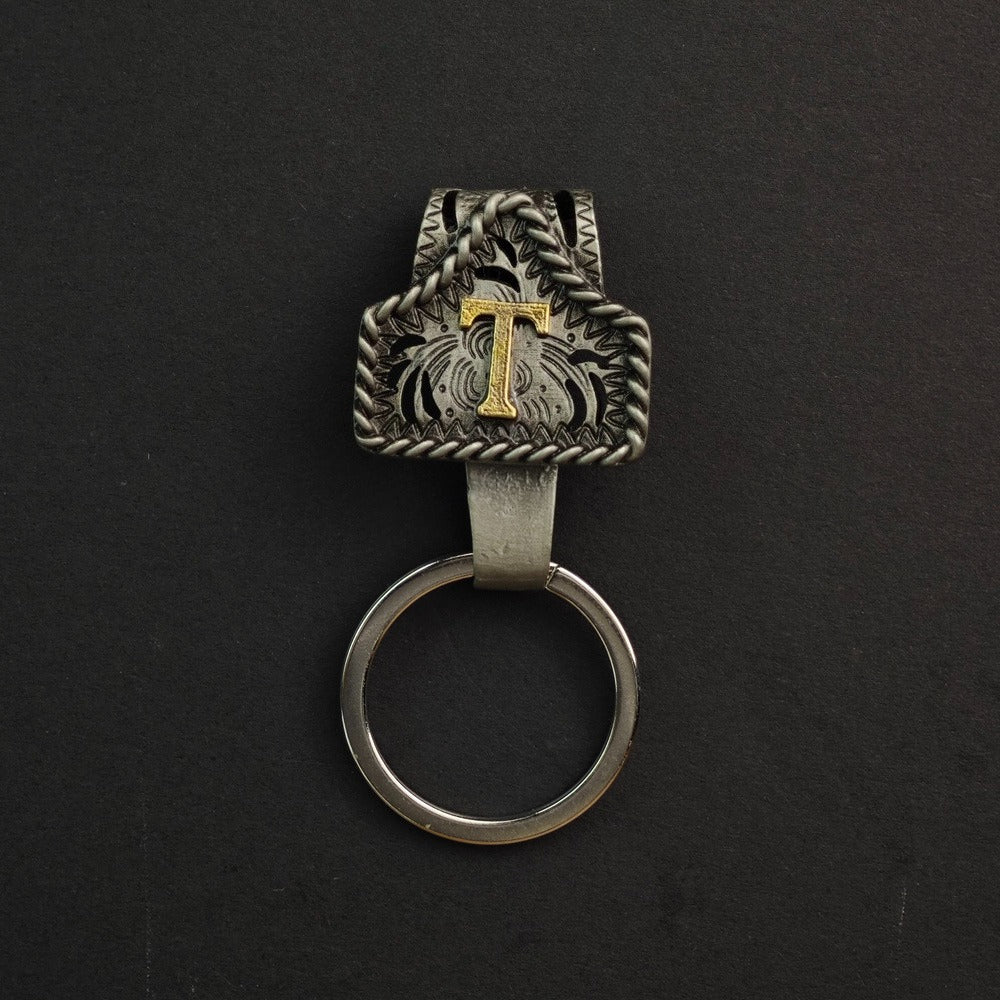 Vintage Western Cow Tag Initial Keychain Holder - CowderryT