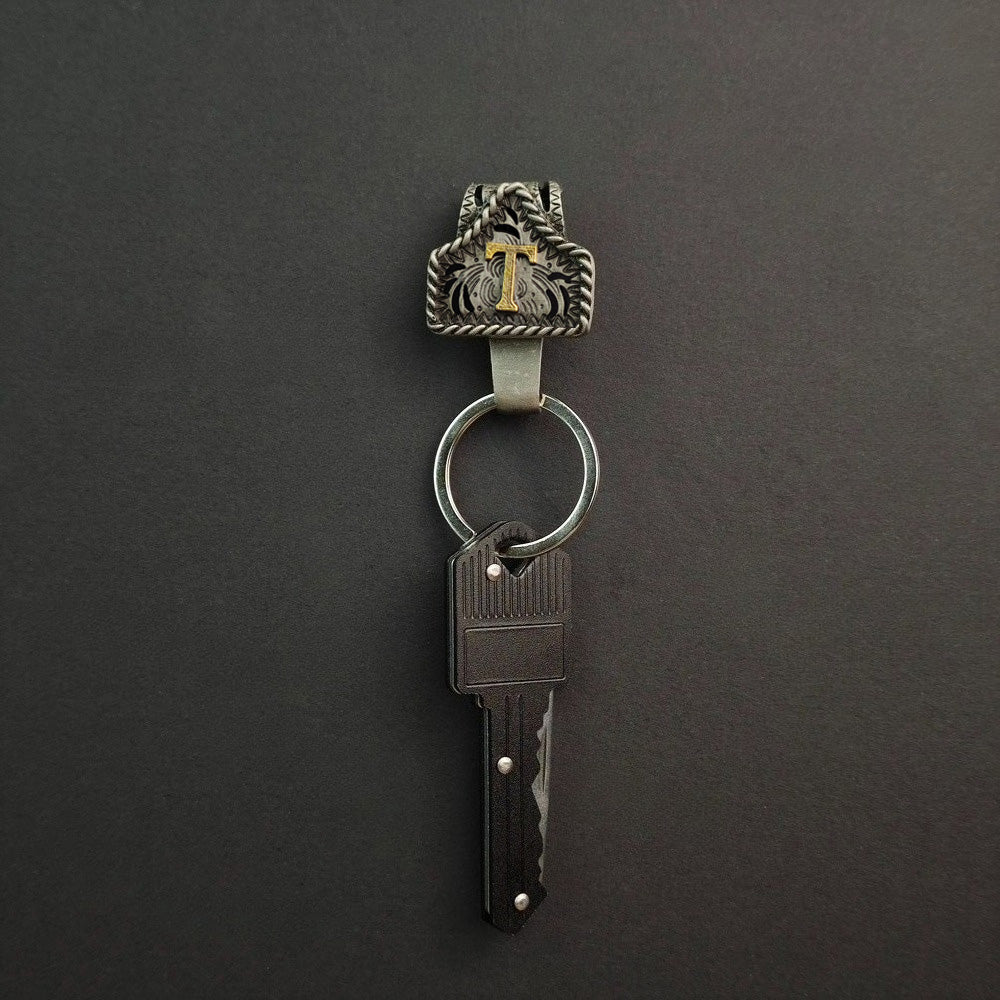 Vintage Western Cow Tag Initial Keychain Holder - CowderryT